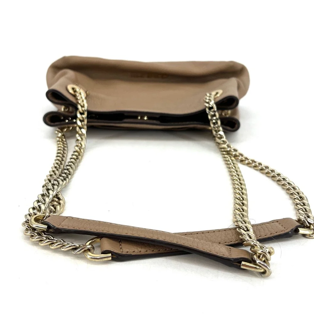 Michael Kors Jet Set Leather Chain‎ Strap Shoulder Bag Taupe Gold Hardware